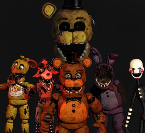 He has brown fur, a black top hat with a red band, red cheeks, and blue eyes. . Are the withered animatronics possessed